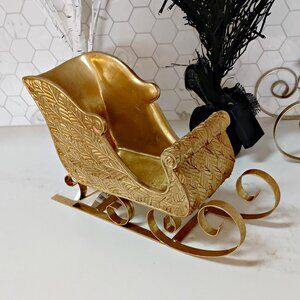 NEW! SHABBY CHIC ELEGANT GOLD SLEIGH SLED DECOR